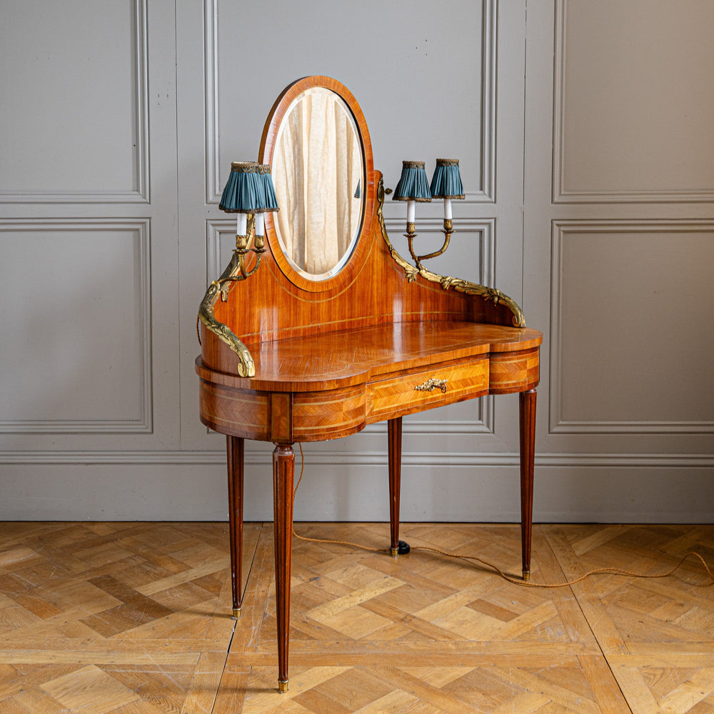 French Louis XVI Style Marquetry Dressing Table with Ormolu Lights, Belle Époque - La Maison London