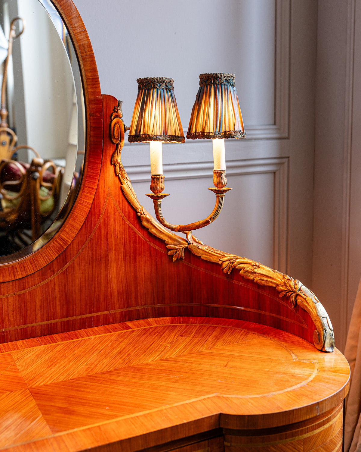 French Louis XVI Style Marquetry Dressing Table with Ormolu Lights, Belle Époque - La Maison London