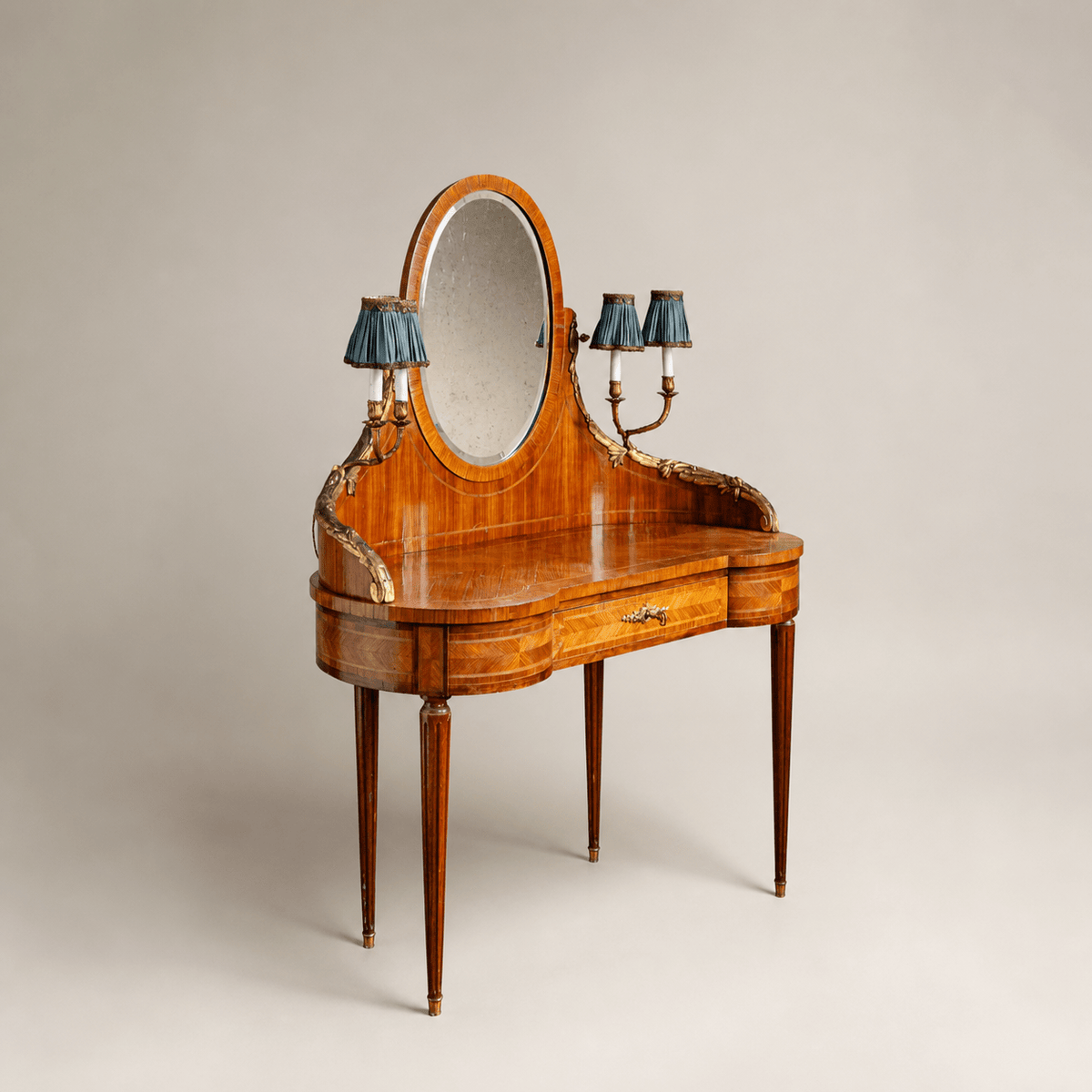 French Louis XVI Style Marquetry Dressing Table with Ormolu Lights, Belle Époque - La Maison London