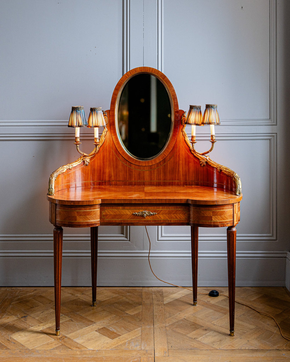 French Louis XVI Style Marquetry Dressing Table with Ormolu Lights, Belle Époque - La Maison London