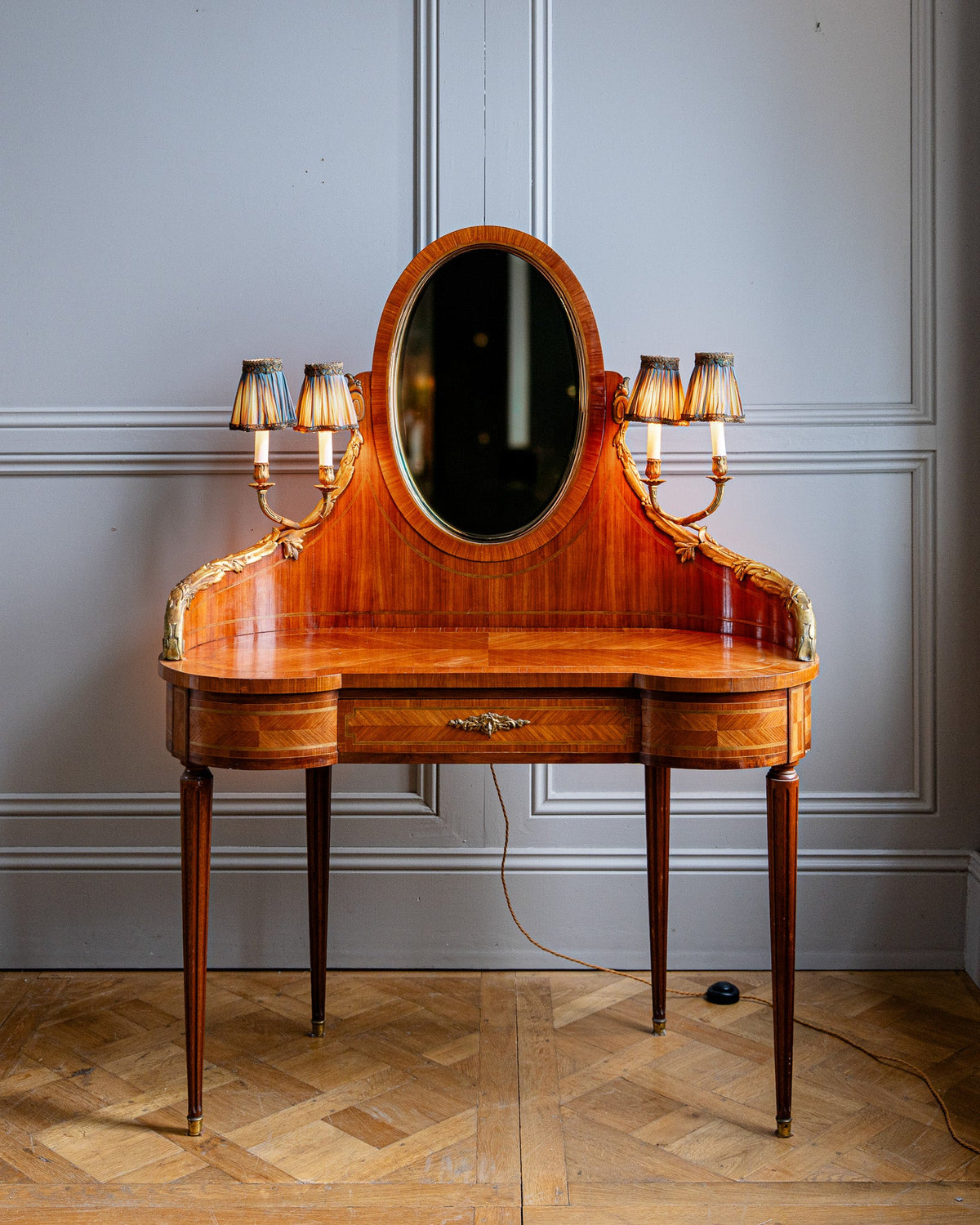 orange dressing table French Louis XVI Style Marquetry with Ormolu Lights, Be – La Maison London Color:Outpost Paisley Filipiniana Dress Pleated Chiffon With adjustable Hollywood bulbs CORAL