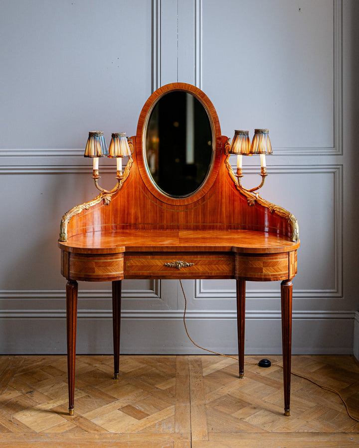 French Louis XVI Style Marquetry Dressing Table with Ormolu Lights, Belle Époque - La Maison London