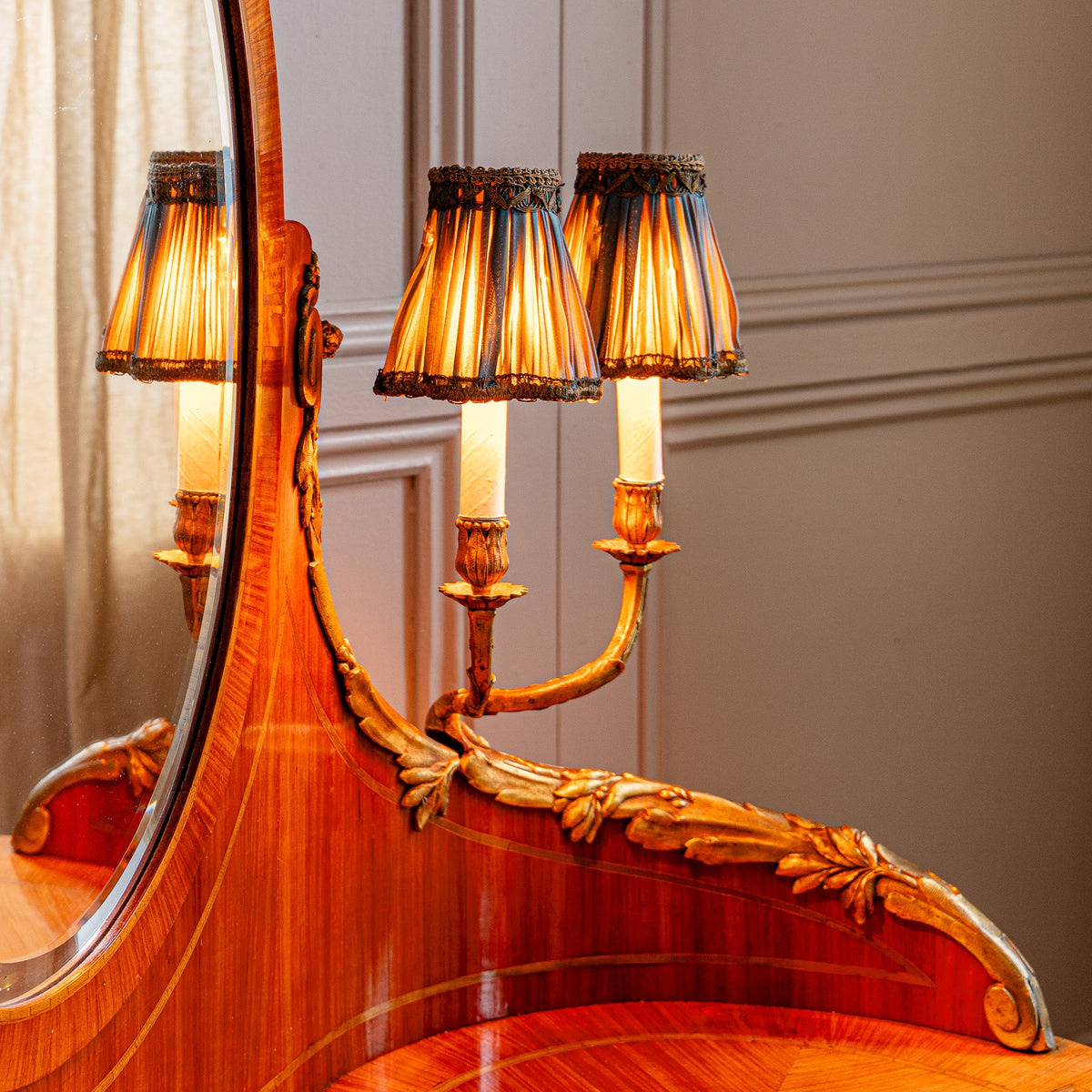 French Louis XVI Style Marquetry Dressing Table with Ormolu Lights, Belle Époque - La Maison London