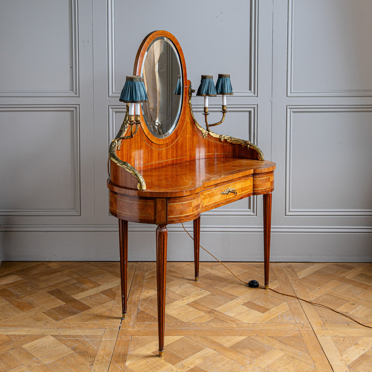 French Louis XVI Style Marquetry Dressing Table with Ormolu Lights, Belle Époque - La Maison London