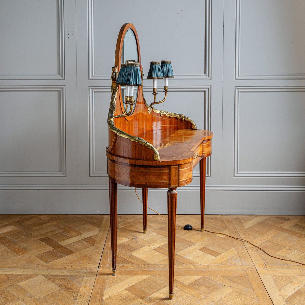 French Louis XVI Style Marquetry Dressing Table with Ormolu Lights, Belle Époque - La Maison London