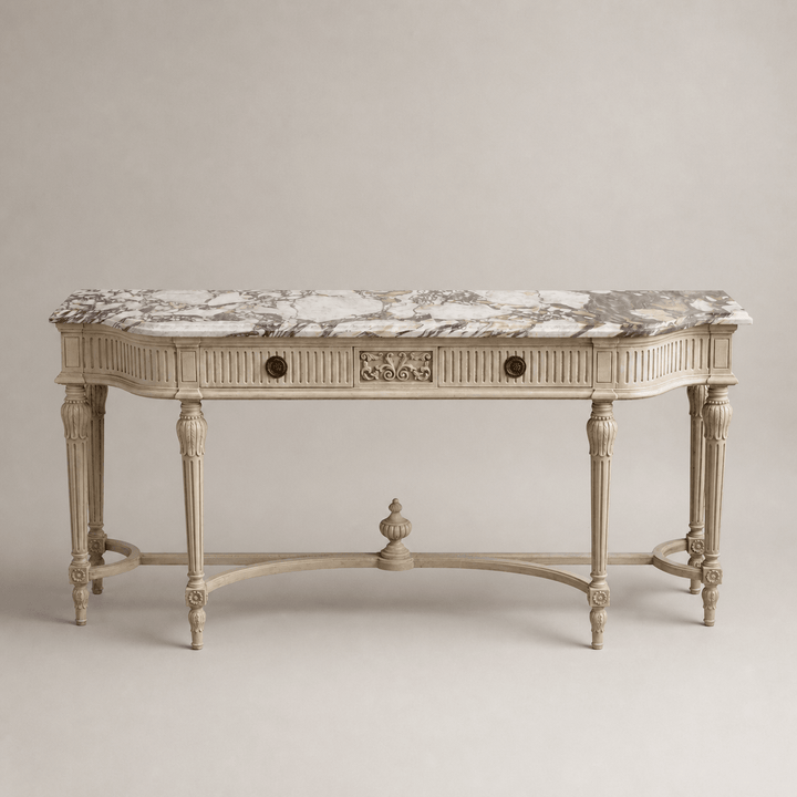 Gustavian Style Console Featuring French Breche Violette Marble - La Maison London