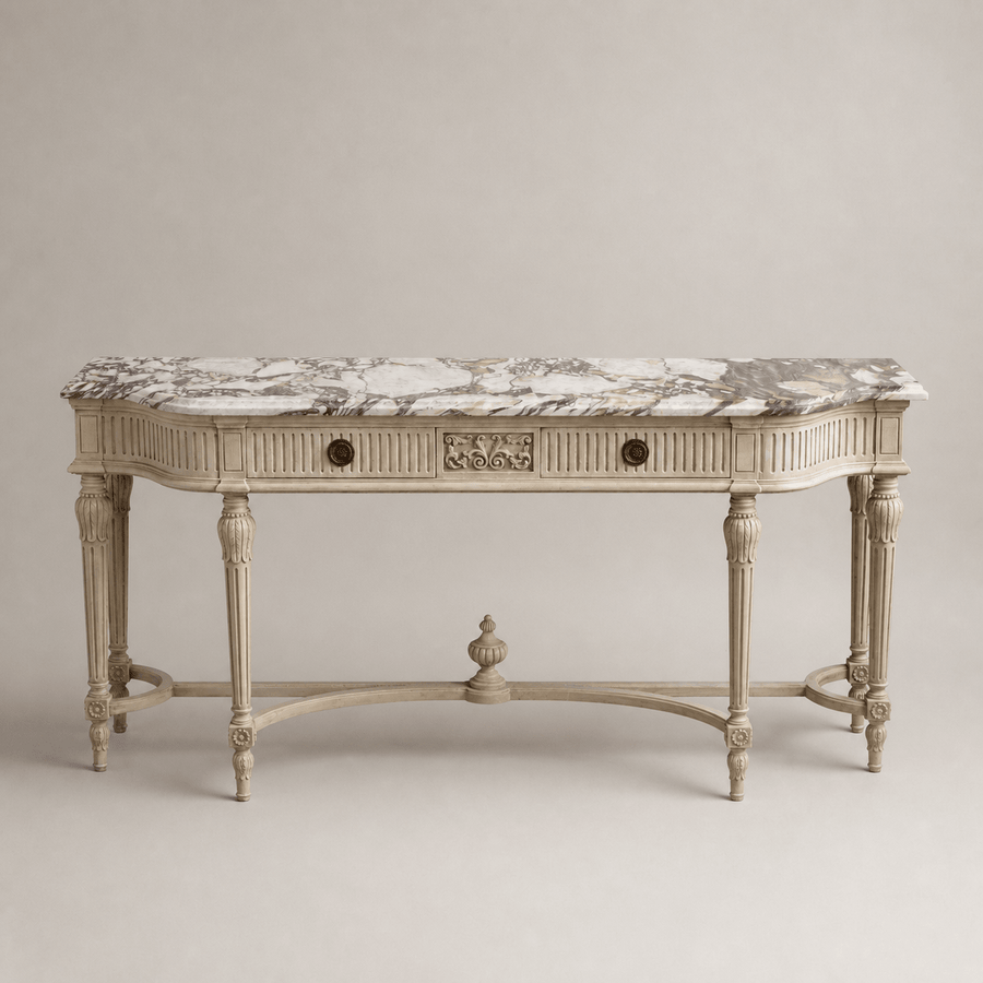 Gustavian Style Console Featuring French Breche Violette Marble - La Maison London