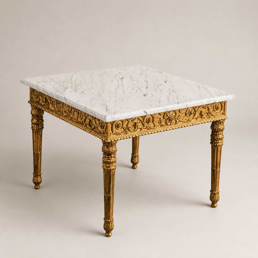 Hand Carved Gilt Wood French Louis XVI Style Coffee Table with Marble Top - La Maison London