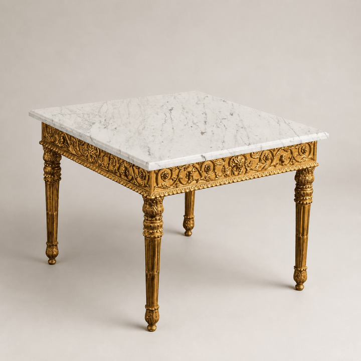 Hand Carved Gilt Wood French Louis XVI Style Coffee Table with Marble Top - La Maison London