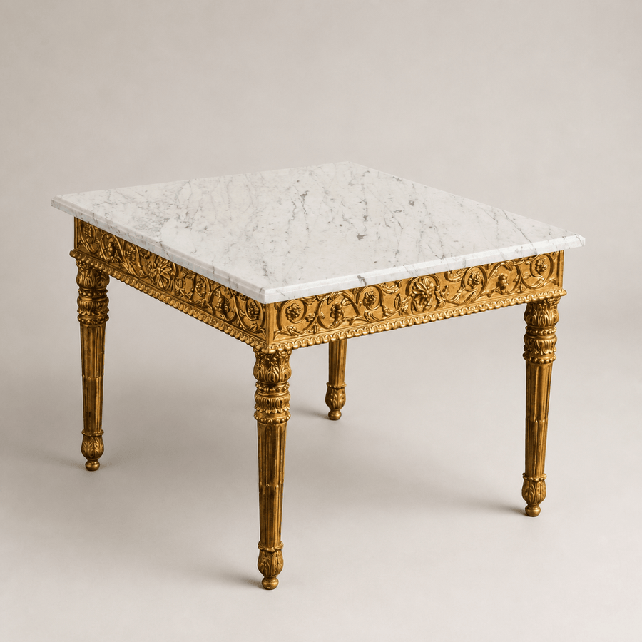 Hand Carved Gilt Wood French Louis XVI Style Coffee Table with Marble Top - La Maison London