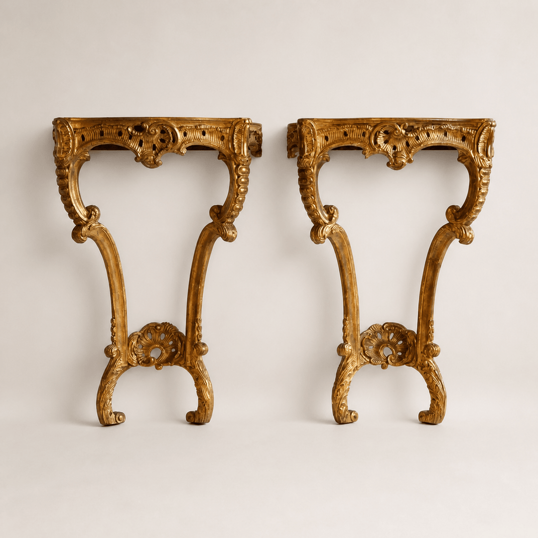 Hand Carved Rococo Style Giltwood Consoles - La Maison London