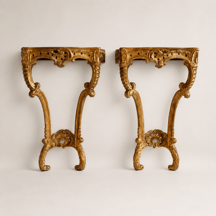Hand Carved Rococo Style Giltwood Consoles - La Maison London