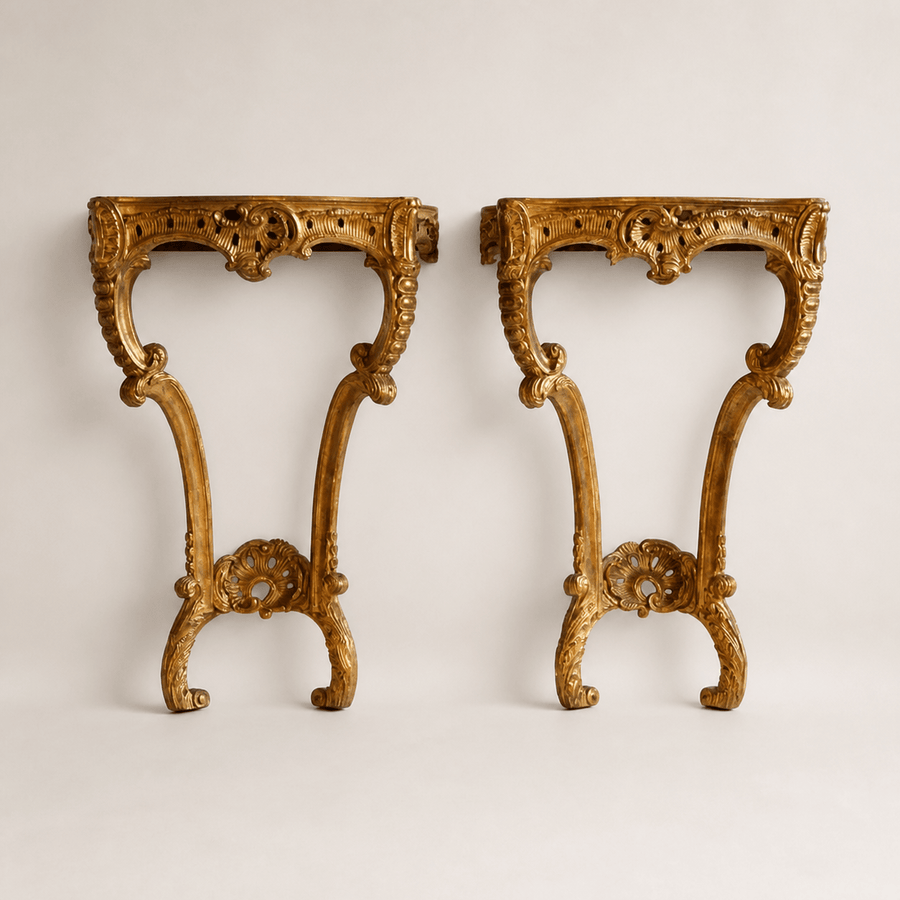 Hand Carved Rococo Style Giltwood Consoles - La Maison London