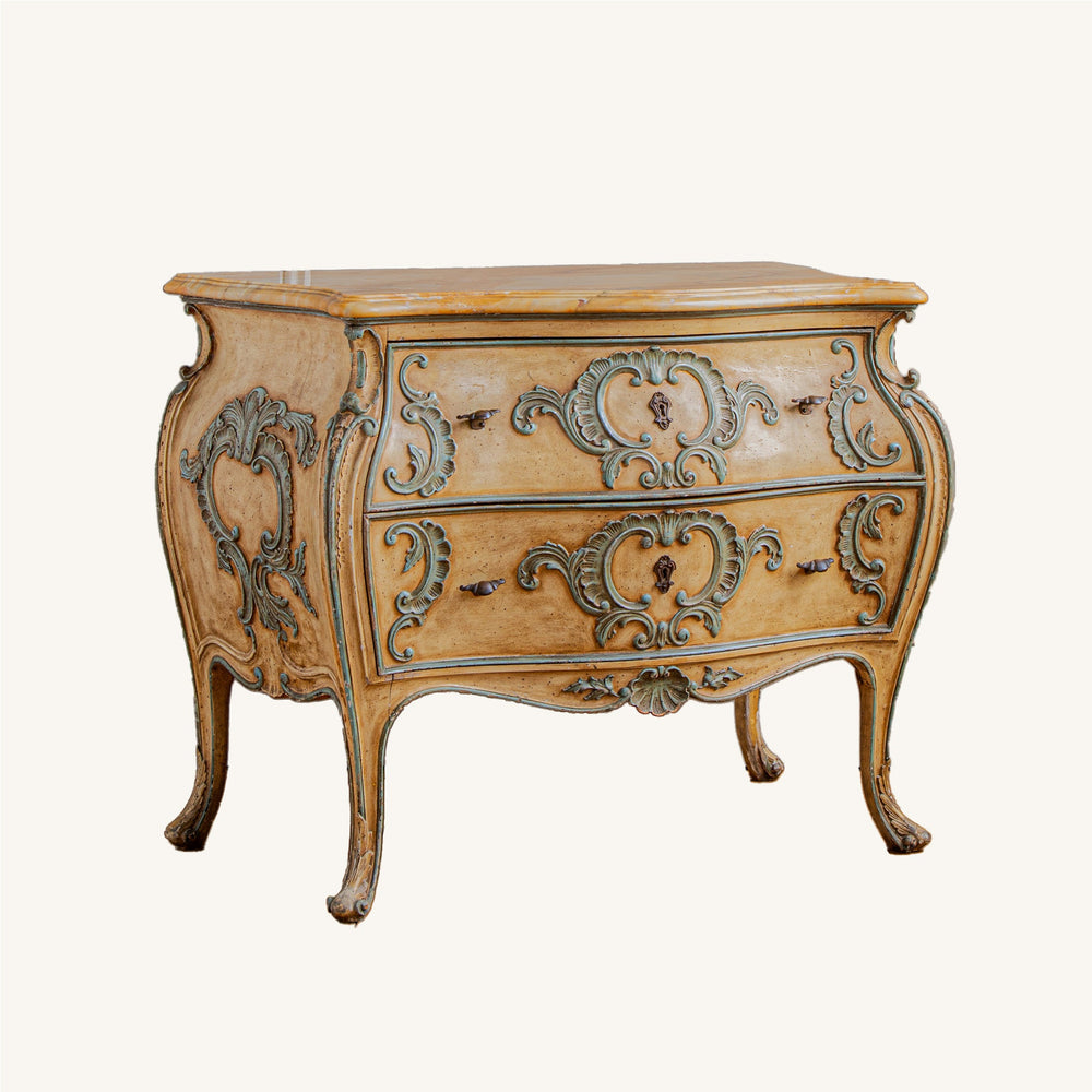 Italian Hand Painted Louis XV Style Bombe Chest, Circa Mid 1900's