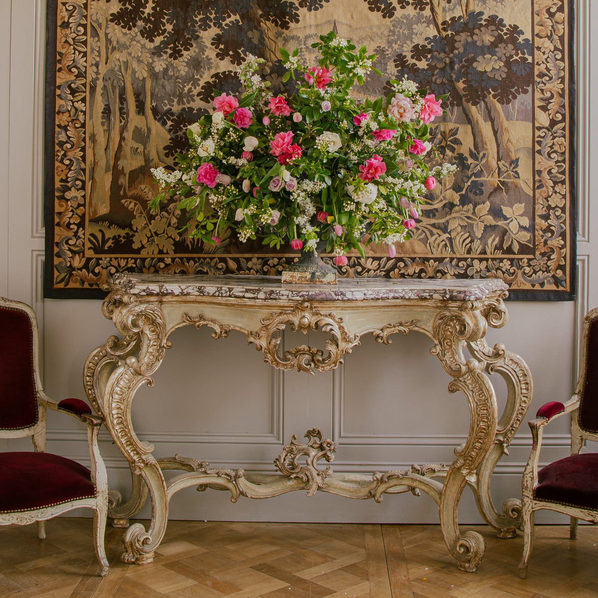 Large 18th Century Italian Rococo Console With Breche Violet Marble Top - La Maison London