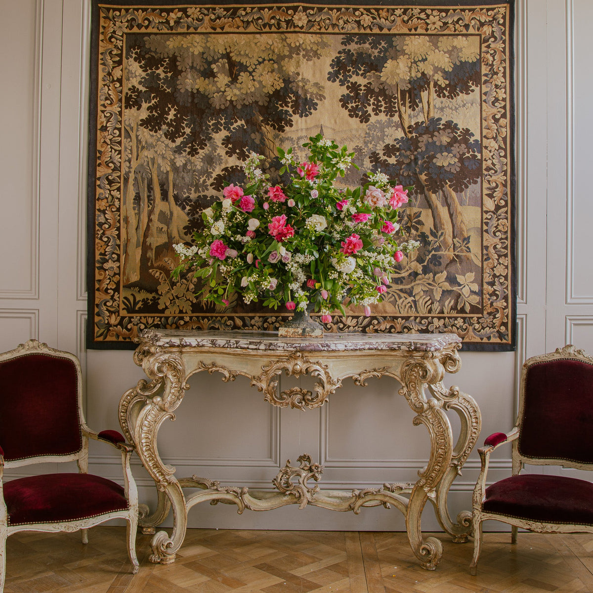 Large 18th Century Italian Rococo Console With Breche Violet Marble Top - La Maison London