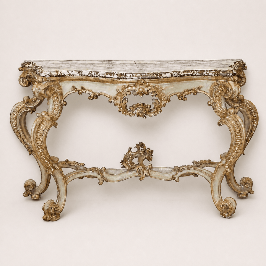 Large 18th Century Italian Rococo Console With Breche Violet Marble Top - La Maison London