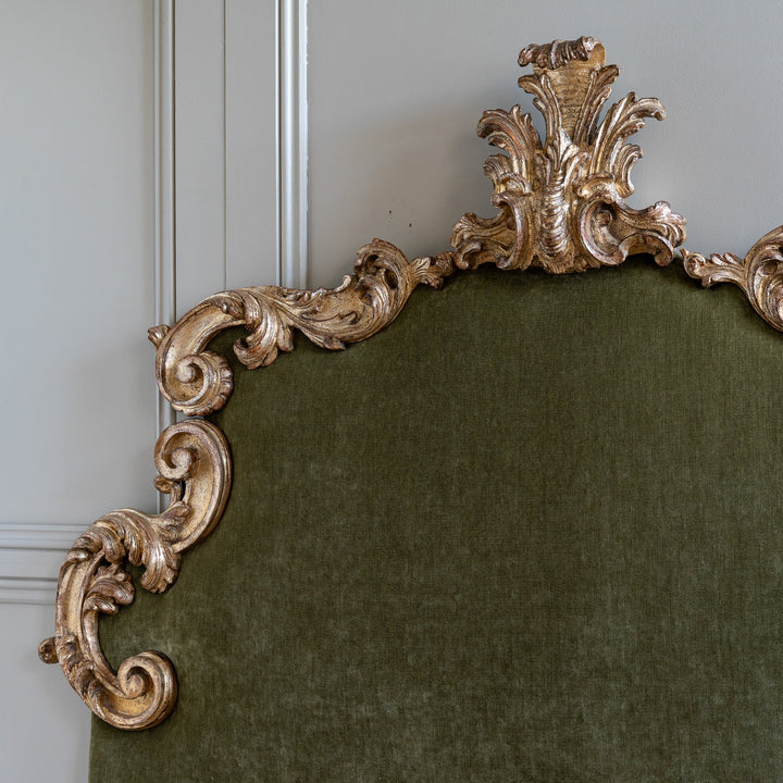 Large Antique Italian Rococo - Style Silver Leaf Upholstered Headboard - La Maison London