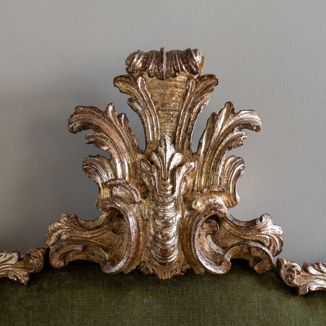 Large Antique Italian Rococo - Style Silver Leaf Upholstered Headboard - La Maison London