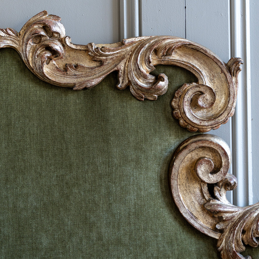 Large Antique Italian Rococo - Style Silver Leaf Upholstered Headboard - La Maison London