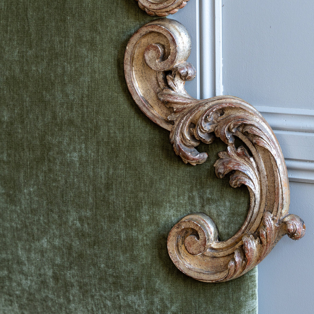 Large Antique Italian Rococo - Style Silver Leaf Upholstered Headboard - La Maison London