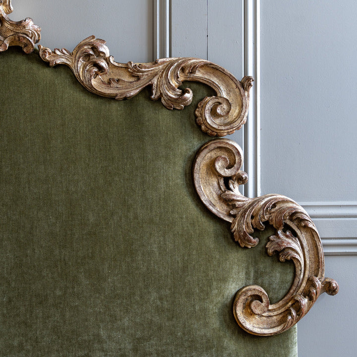 Large Antique Italian Rococo - Style Silver Leaf Upholstered Headboard - La Maison London