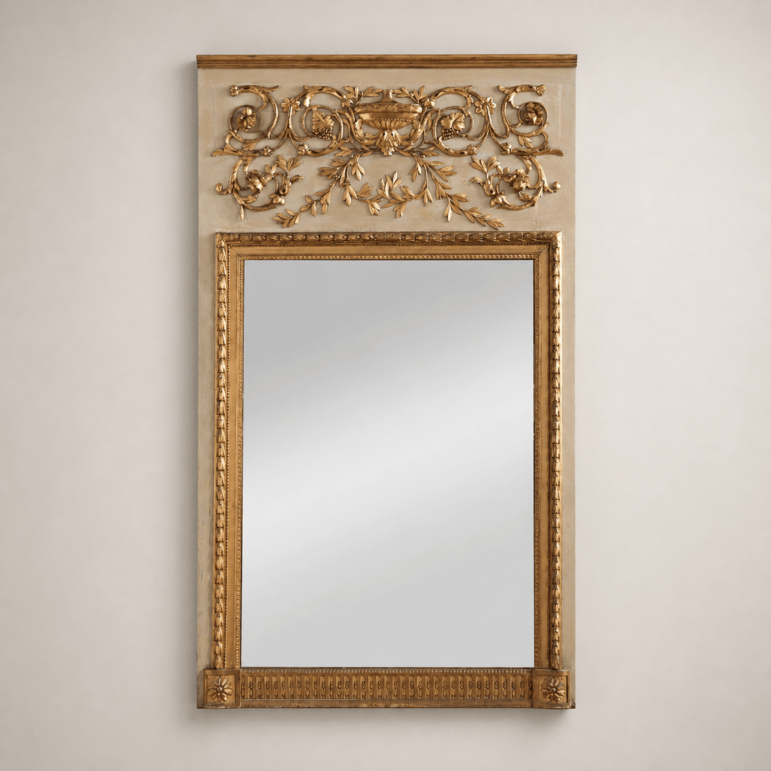 Large French 19th Century Louis XVI Style Gilt Wood Trumeau Mirror - La Maison London