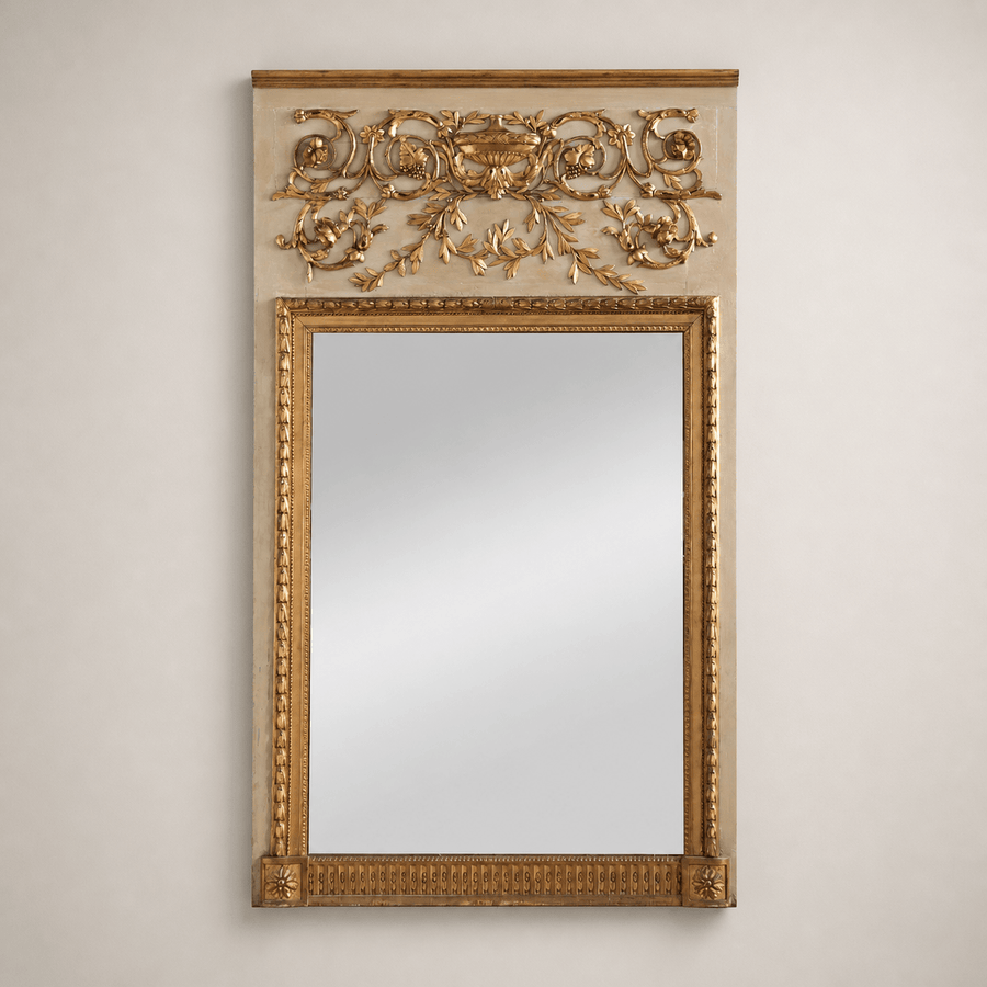 Large French 19th Century Louis XVI Style Gilt Wood Trumeau Mirror - La Maison London