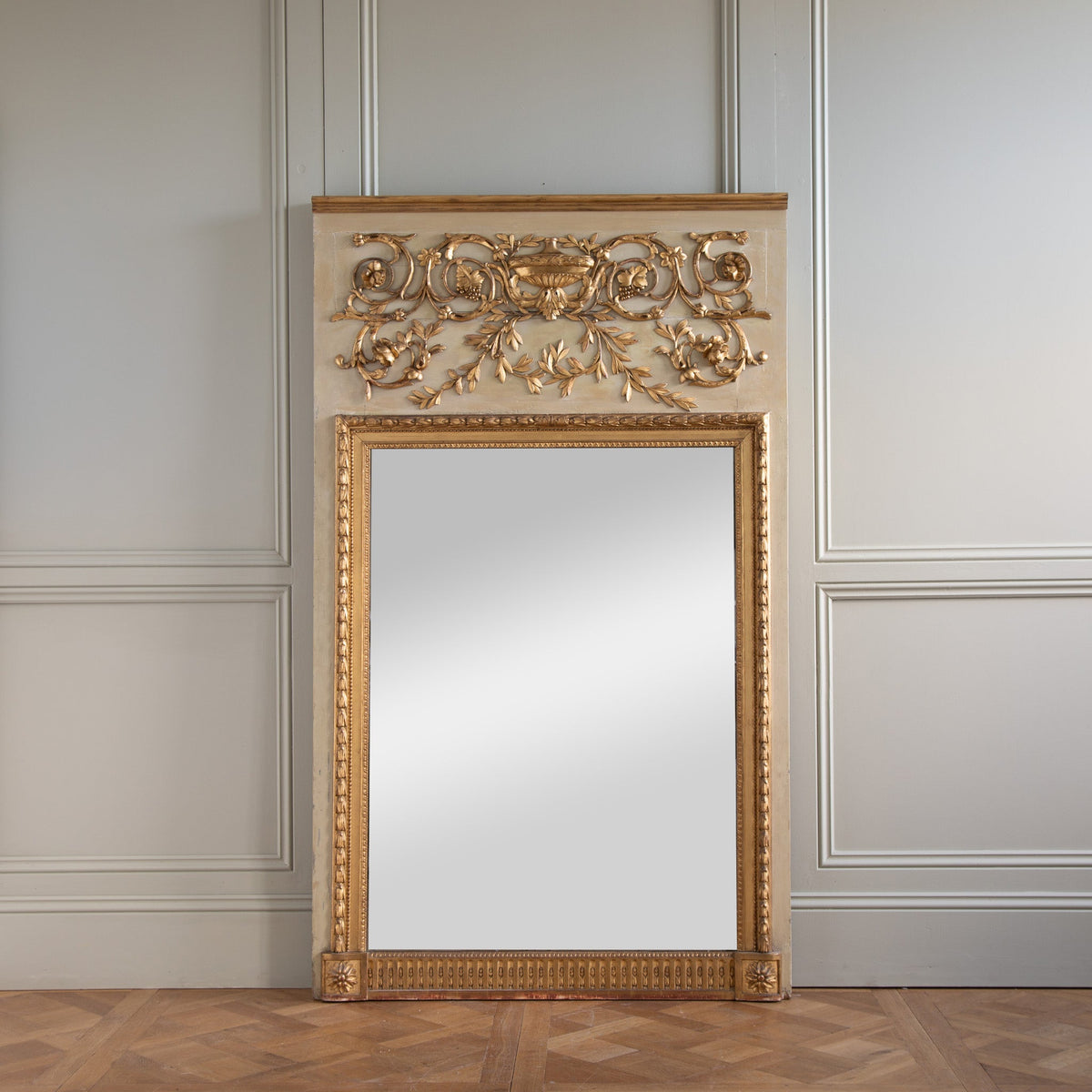 Large French 19th Century Louis XVI Style Gilt Wood Trumeau Mirror - La Maison London