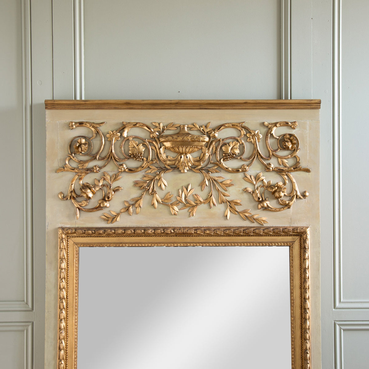 Large French 19th Century Louis XVI Style Gilt Wood Trumeau Mirror - La Maison London