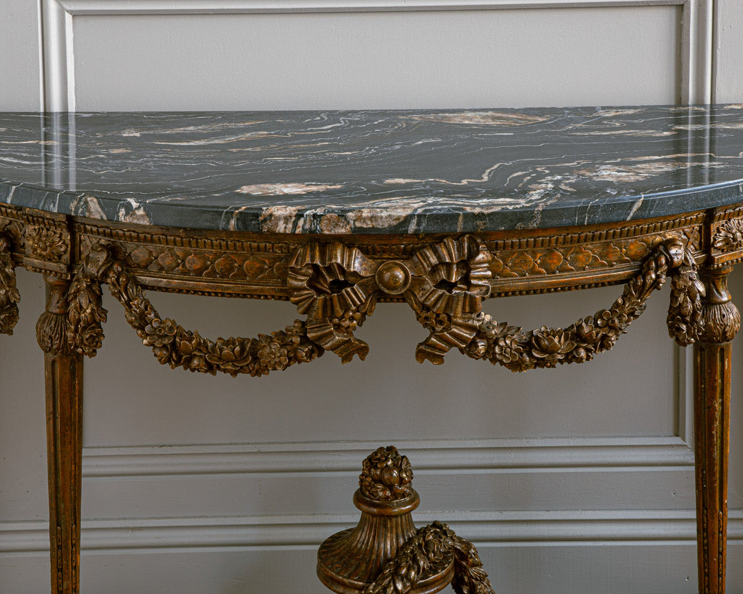 Large Louis XVI Style Demi Lune Console by La Maison London with a Portoro top - La Maison London