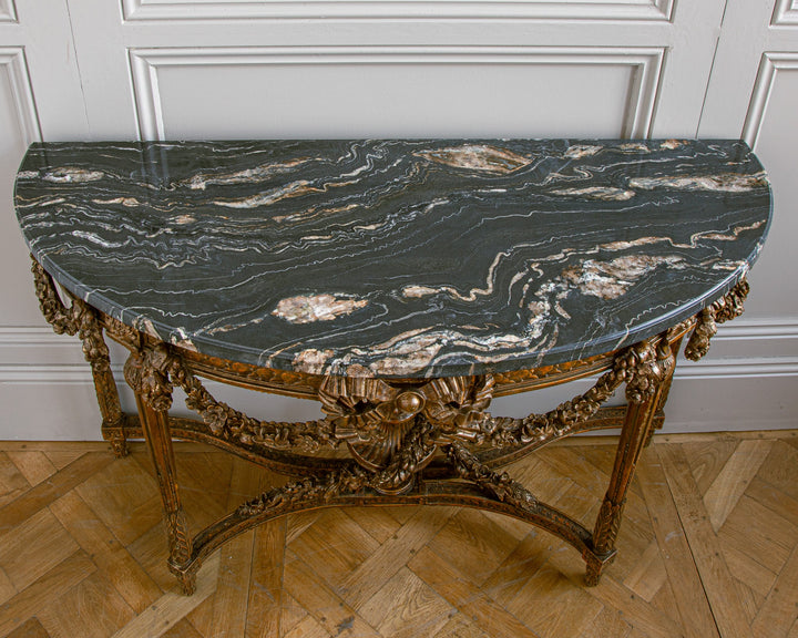 Large Louis XVI Style Demi Lune Console by La Maison London with a Portoro top - La Maison London