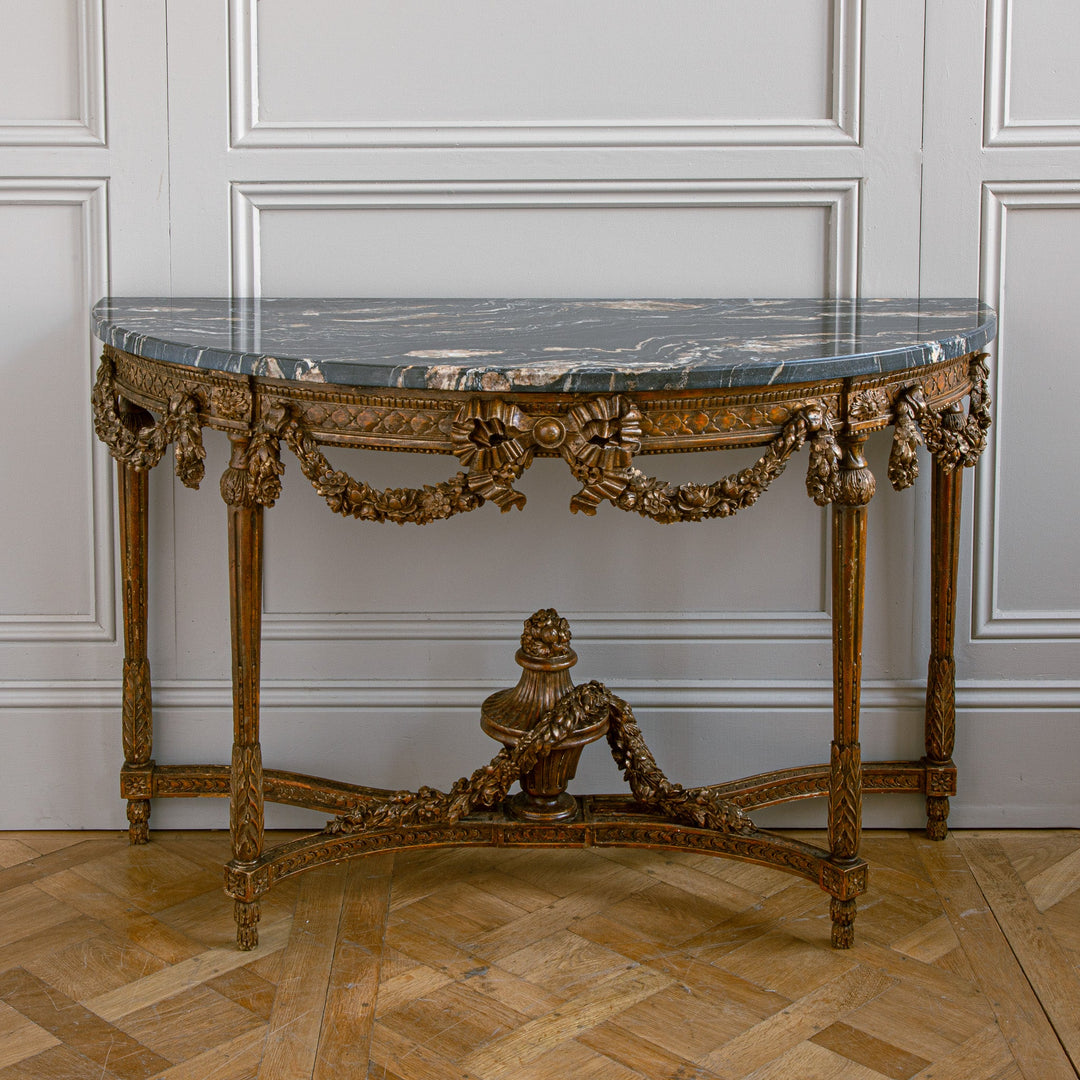 Large Louis XVI Style Demi Lune Console by La Maison London with a Portoro top - La Maison London