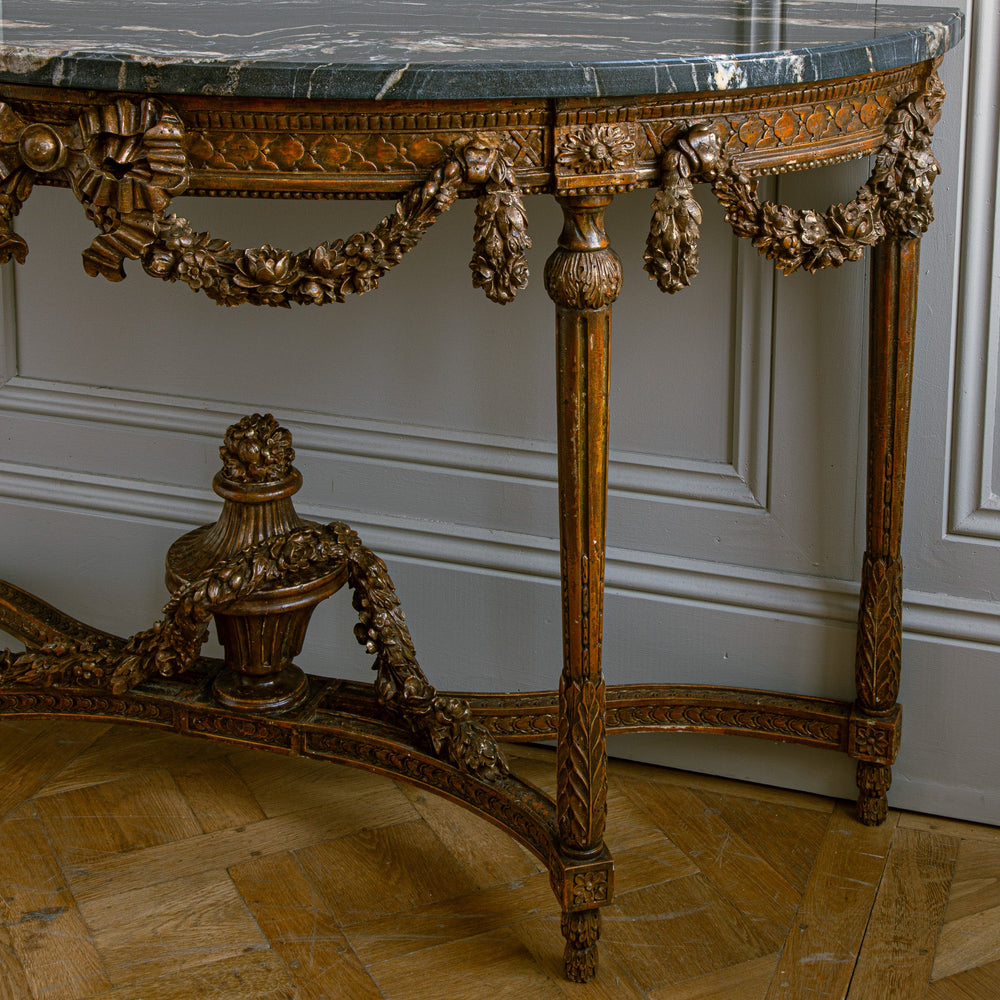 Large Louis XVI Style Demi Lune Console by La Maison London with a Portoro top - La Maison London
