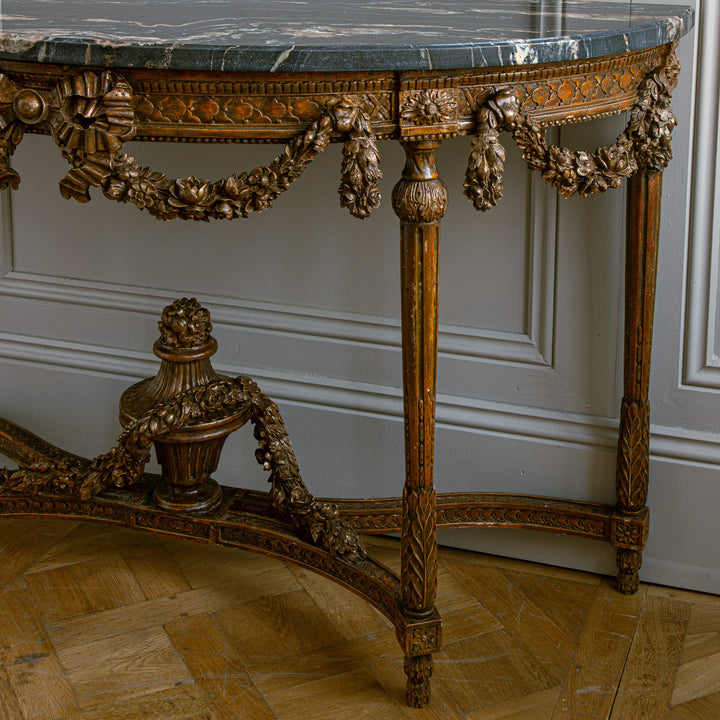 Large Louis XVI Style Demi Lune Console by La Maison London with a Portoro top - La Maison London