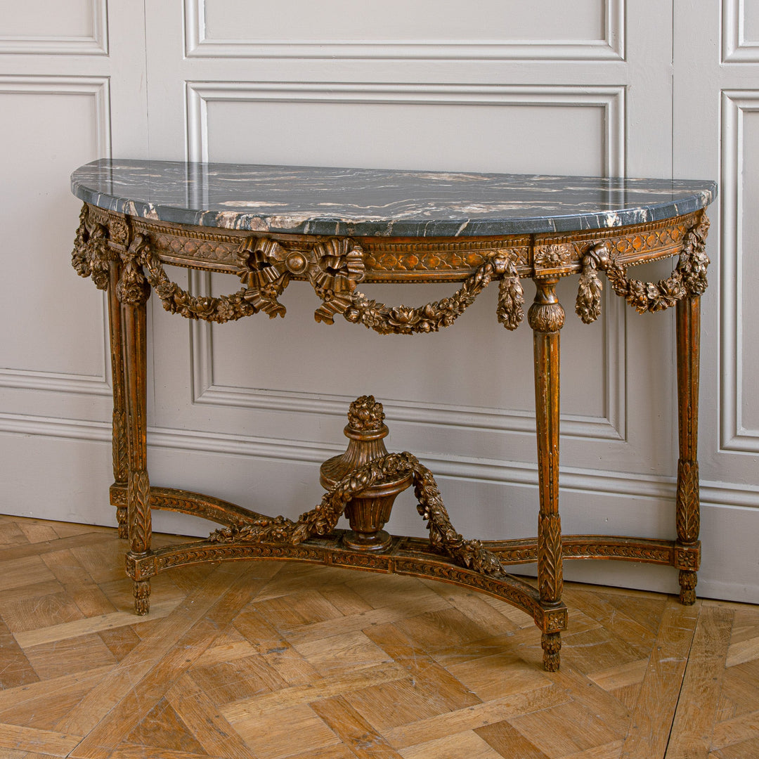 Large Louis XVI Style Demi Lune Console by La Maison London with a Portoro top - La Maison London