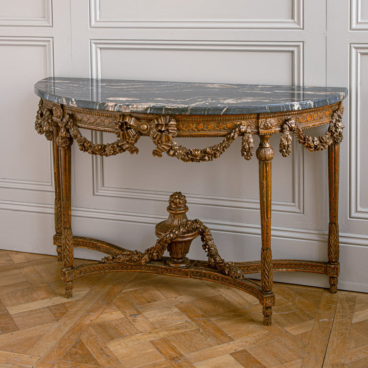 Large Louis XVI Style Demi Lune Console by La Maison London with a Portoro top - La Maison London