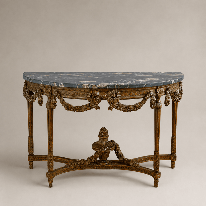Large Louis XVI Style Demi Lune Console by La Maison London with a Portoro top - La Maison London