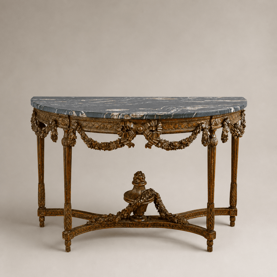 Large Louis XVI Style Demi Lune Console by La Maison London with a Portoro top - La Maison London