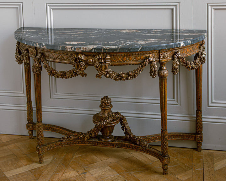 Large Louis XVI Style Demi Lune Console by La Maison London with a Portoro top - La Maison London