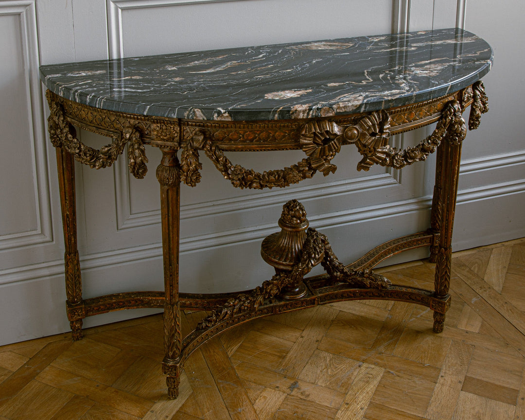 Large Louis XVI Style Demi Lune Console by La Maison London with a Portoro top - La Maison London
