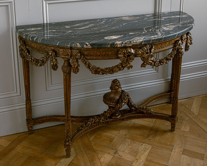 Large Louis XVI Style Demi Lune Console by La Maison London with a Portoro top - La Maison London