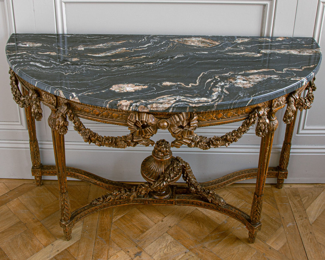 Large Louis XVI Style Demi Lune Console by La Maison London with a Portoro top - La Maison London