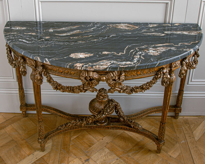Large Louis XVI Style Demi Lune Console by La Maison London with a Portoro top - La Maison London