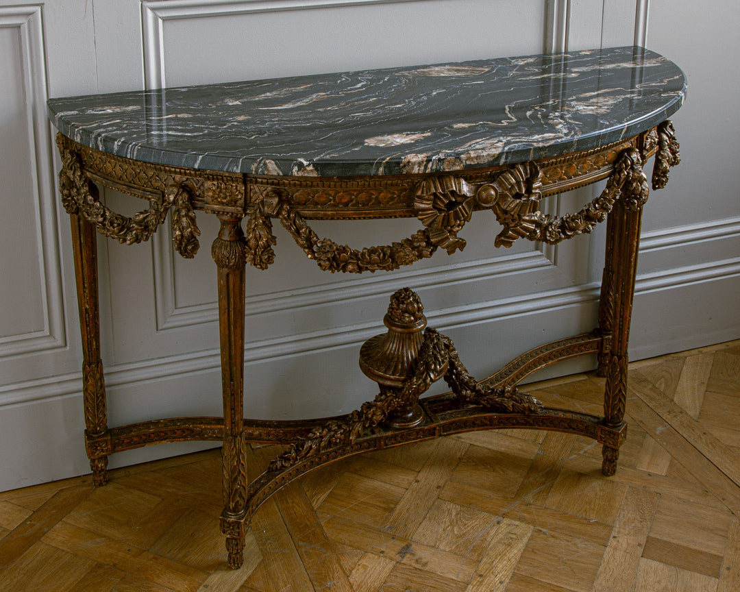 Large Louis XVI Style Demi Lune Console by La Maison London with a Portoro top - La Maison London