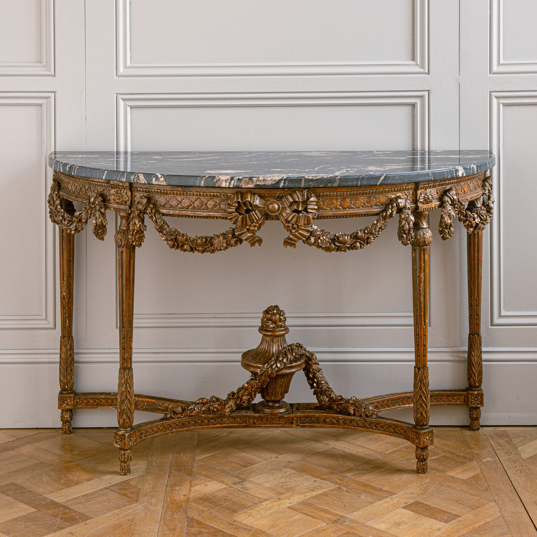 Large Louis XVI Style Demi Lune Console by La Maison London with a Portoro top - La Maison London