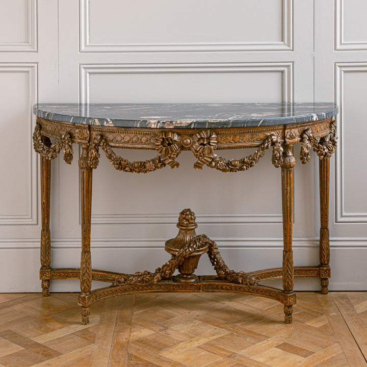 Large Louis XVI Style Demi Lune Console by La Maison London with a Portoro top - La Maison London
