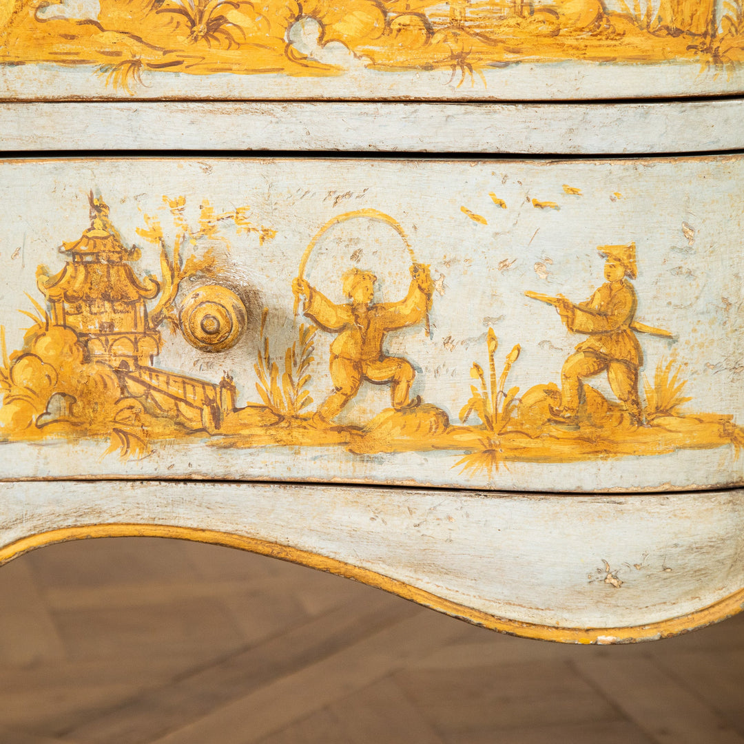 Late 19th C. Venetian Chest Painted in Chinoiserie Style of Blue & Yellow Ochres - La Maison London