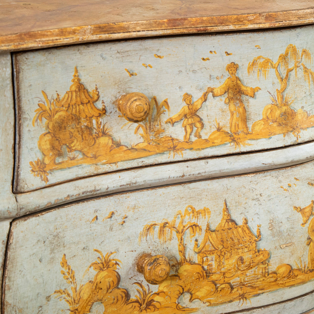 Late 19th C. Venetian Chest Painted in Chinoiserie Style of Blue & Yellow Ochres - La Maison London