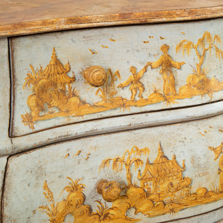 Late 19th C. Venetian Chest Painted in Chinoiserie Style of Blue & Yellow Ochres - La Maison London